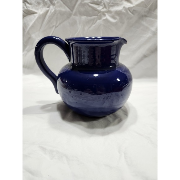 Unmarked Other - Vintage Stoneware Blue Glazed Pottery  Pitcher  5.5 Inches‎ Cottagecore Boho
